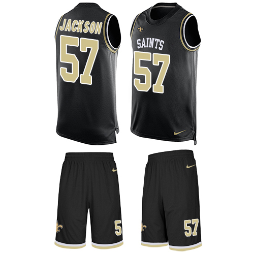 Men's Limited Rickey Jackson Nike Jersey Black - #57 Tank Top Suit NFL New Orleans Saints